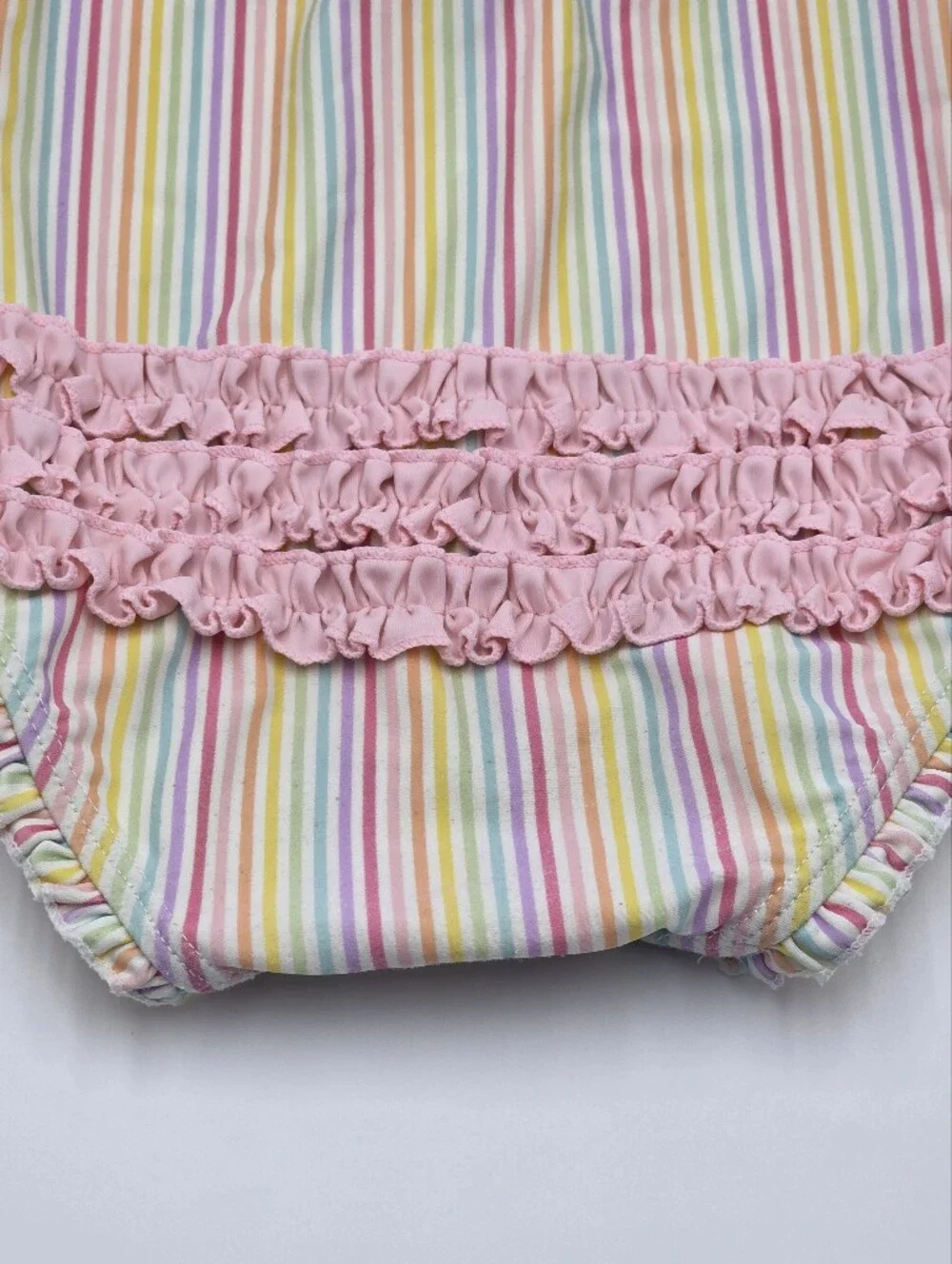 Ruffle Butts baby girl rainbow stripe rashguard swimsuit size 18-24 months